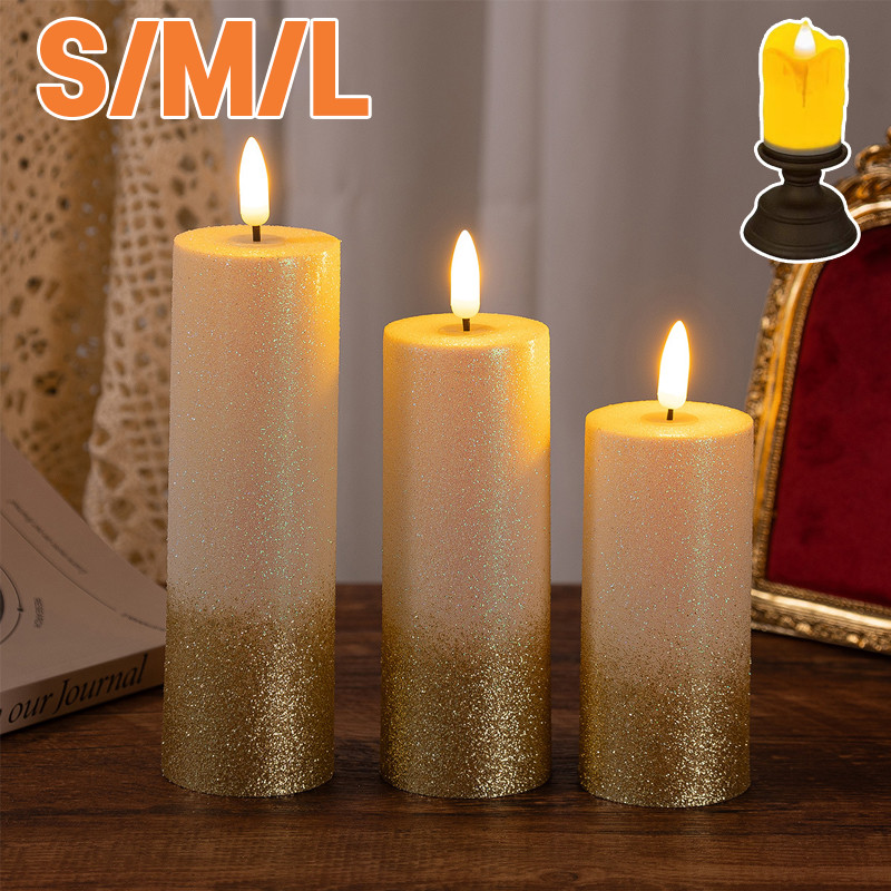 Lilin LED Glitter Romantis Pink Dan Gold Lilin Elektrik Lilin Dekorasi Decor Efek Sumbu Goyang Diten