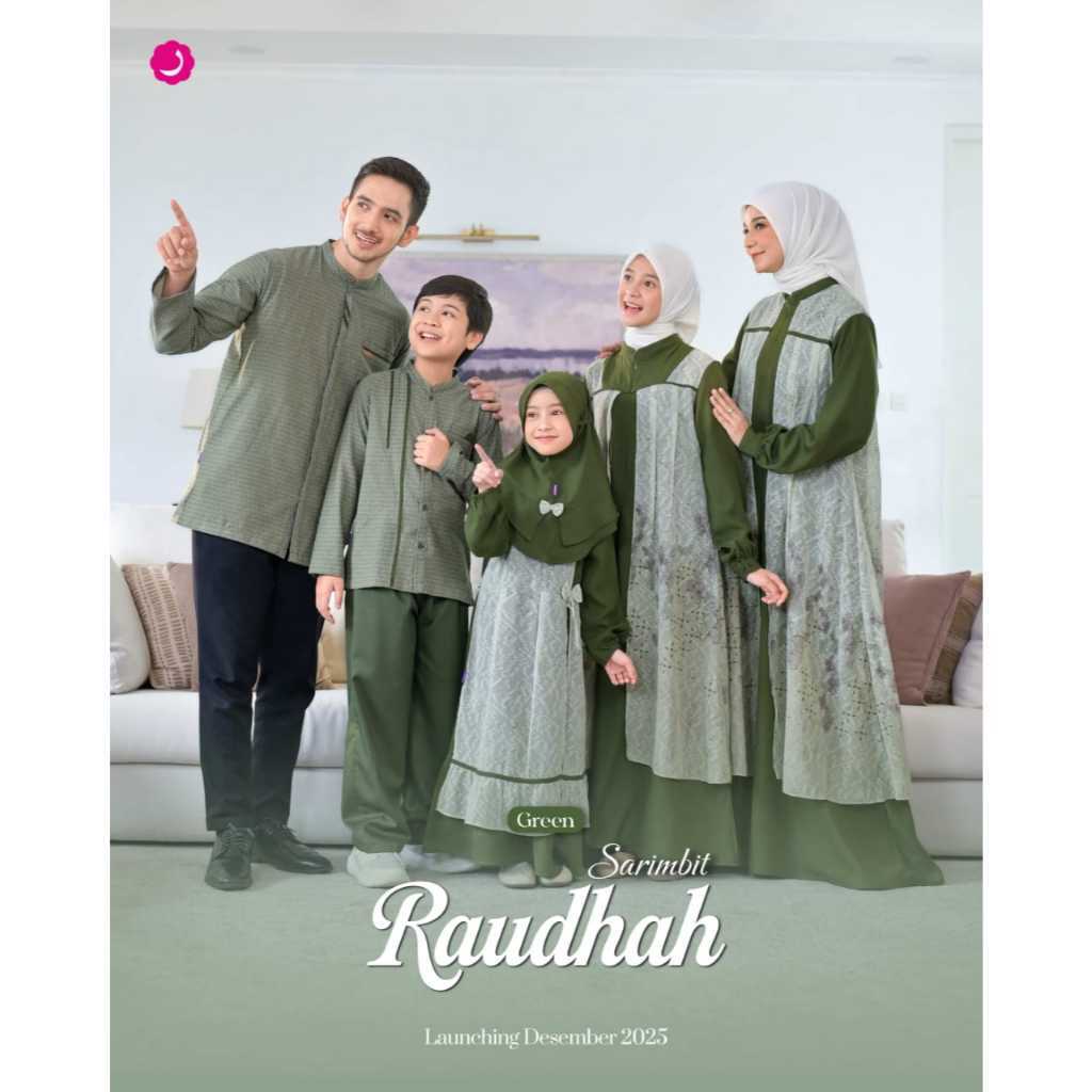 Sarimbit Keluarga Lebaran 2026 Rauna Raudhah Green | Gamis Koko Couple Family Set Raunapride