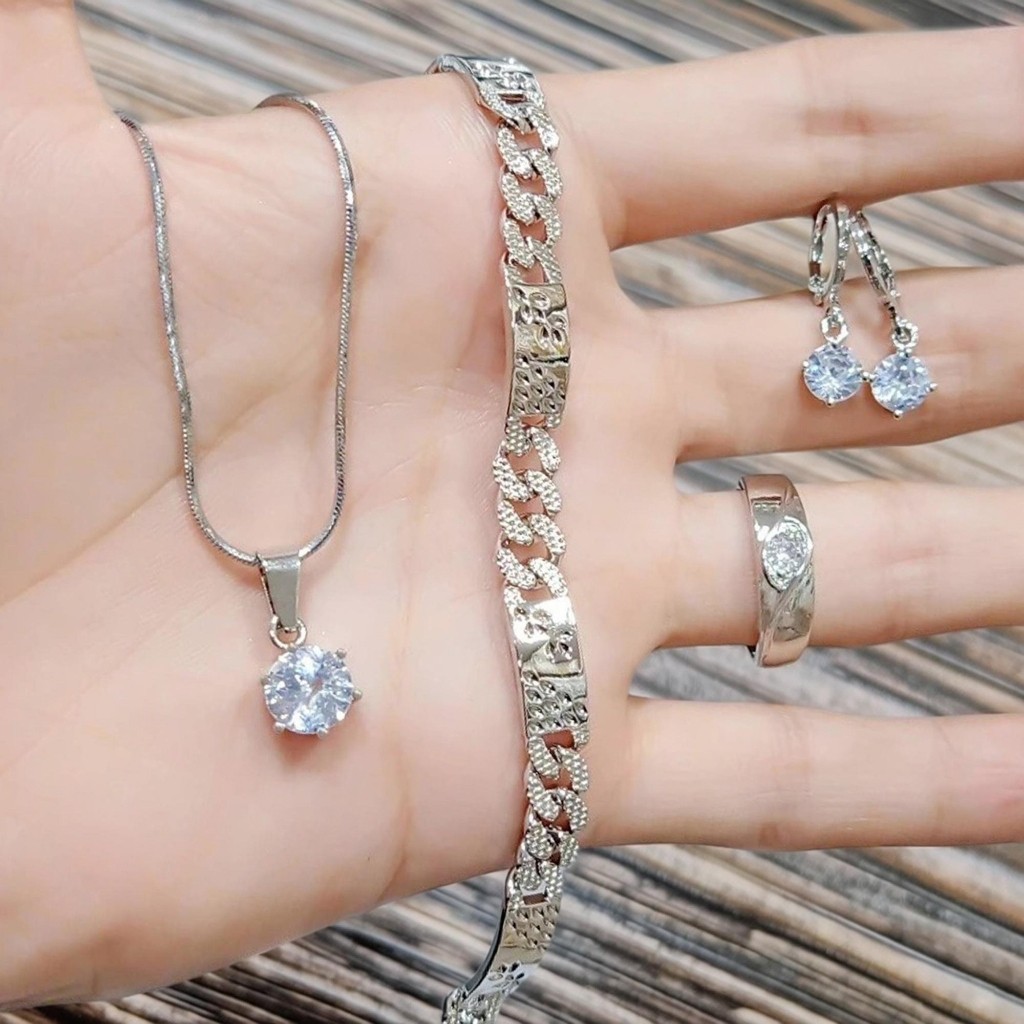 Set Perhiasan Perak Rantai Belut Mata Satu Simple Murah Cantik