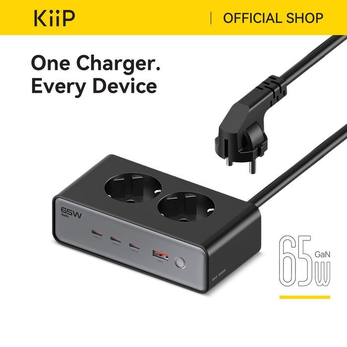 (Copper House) KiiP Desktop Charger Fast Charging 65W Adaptor 6in1 USB Type-C Power Station - Hitam