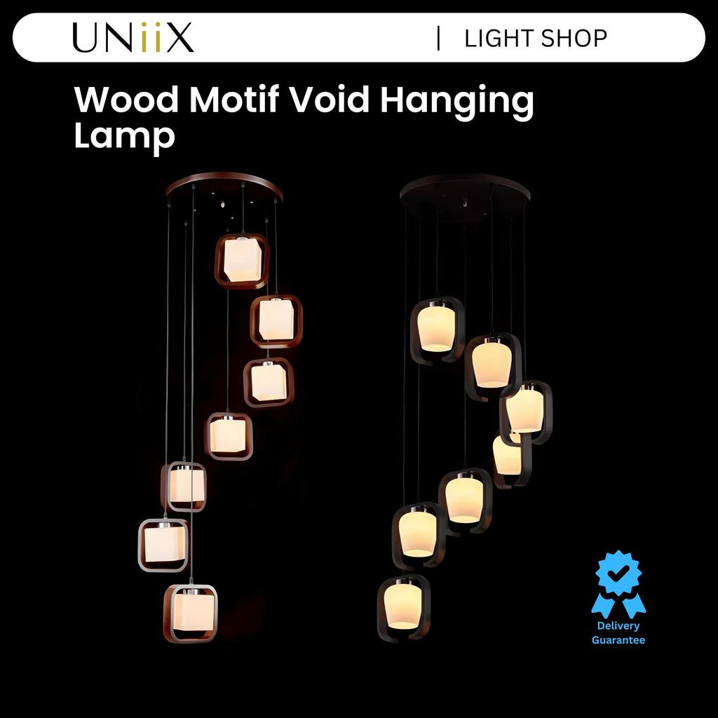 UNiiX - LG6623 | Lampu Gantung Void Tangga Motif Kayu Lampu Gantung Ruang Void Jepang Minimalis Lamp