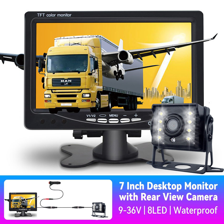 Kamera Mundur Mobil dengan Monitor 12-24V, Kamera Reversing dengan Layar 7" untuk Truk dan Trailer