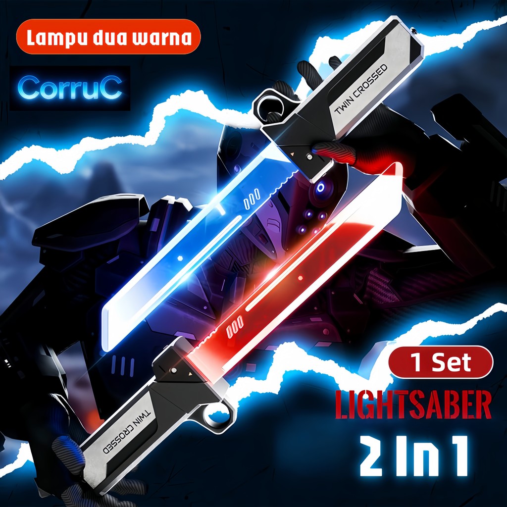 [2 In 1]Mainan Lightsaber Dua Sisi Anak 2 In 1/Mainan Pemancar Cahaya Anak/Mainan Pedang Teleskopik 