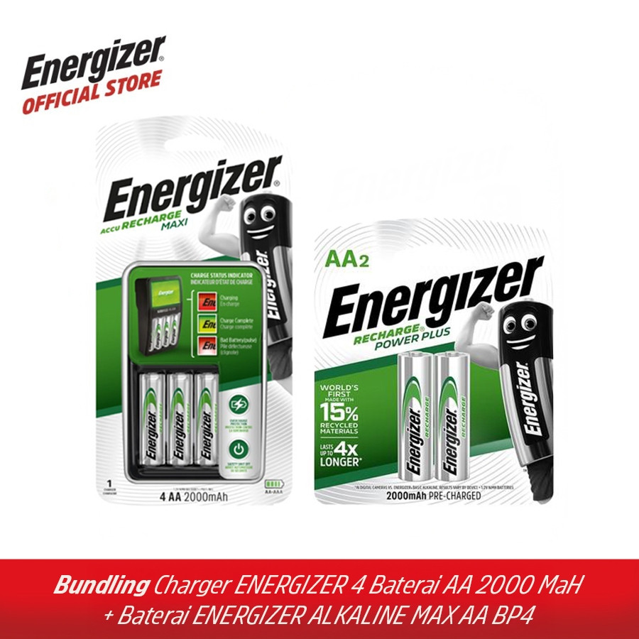 Paket Charger Energizer 4 Baterai + Rechargeable Baterai