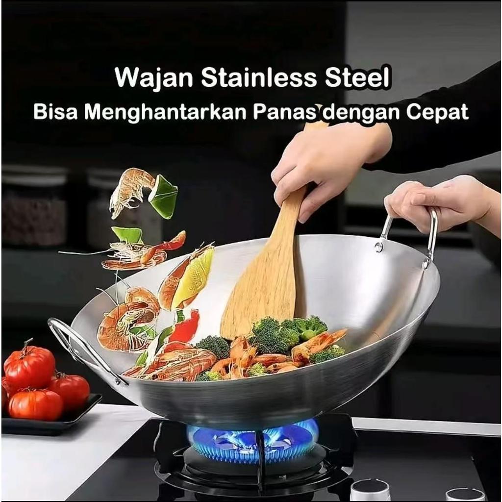 “COD”  Wajan Stainless Steel 304 Tanpa Lapisan - Set 3 PCS Premium (Kecil-Sedang) dengan Gagang Koko