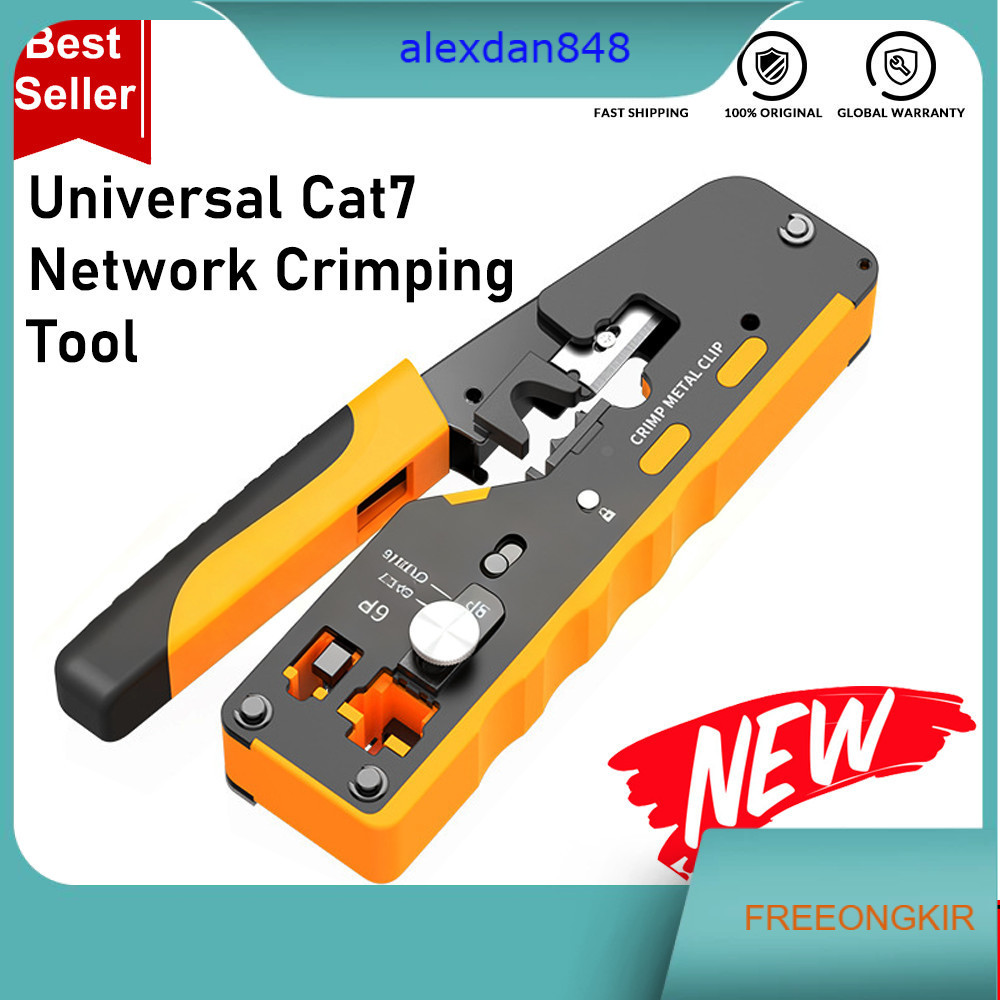 Tang Crimping RJ45 CAT7 CAT6A CAT6 CAT5e, Alat Crimping Kabel LAN dengan Pemotong & Pengupas