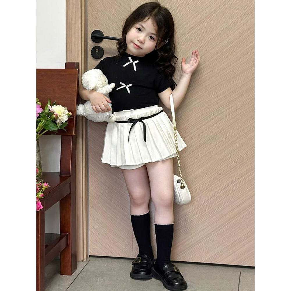 [5071111] - One Set 2in1 Baju Setelan Atasan Ribbon Lengan Pendek Bawahan Celana Rok Pendek Plisket 