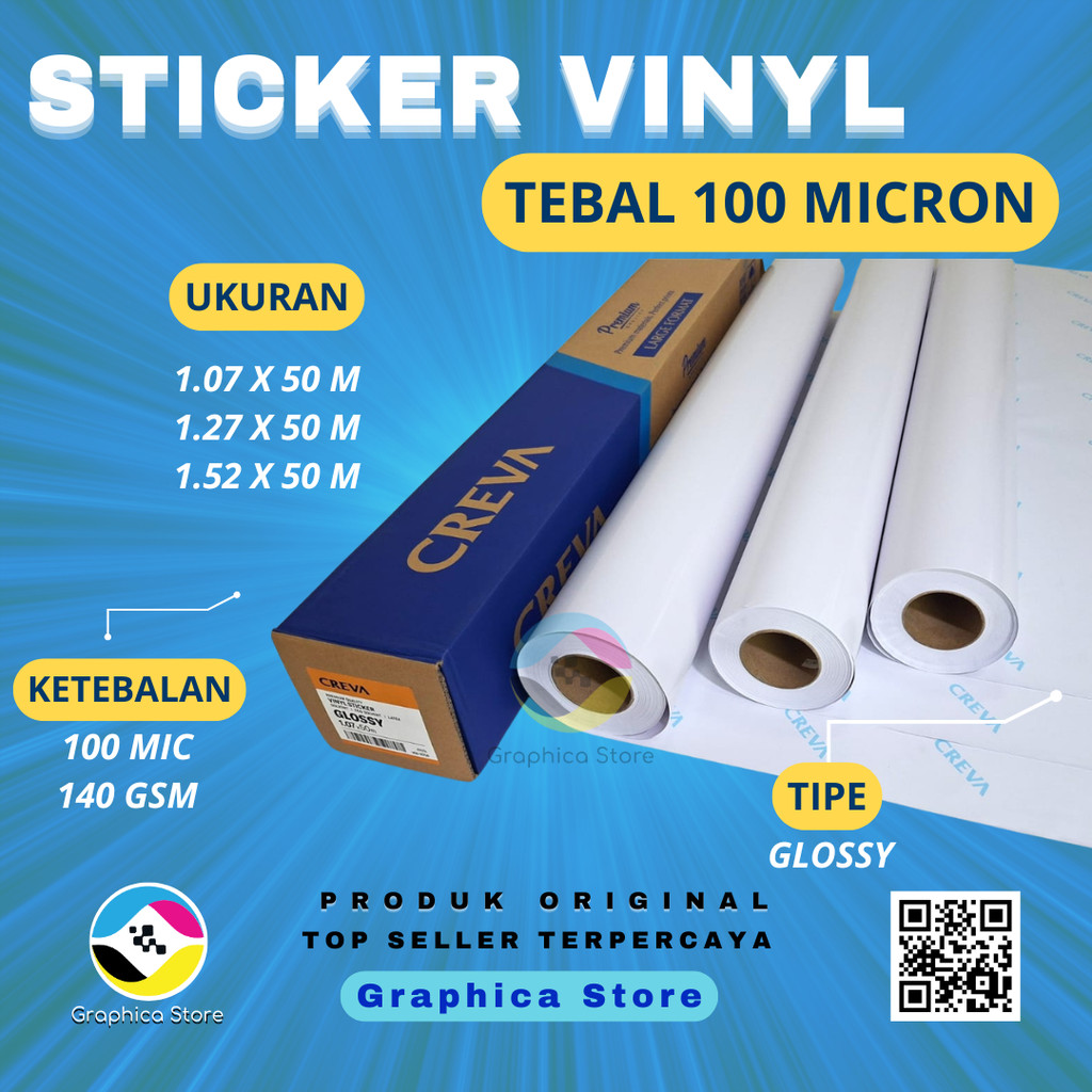 Sticker Vinyl Roll 100 Micron | CREVA Vinyl Roll Gloss | Sticker Indoor | Sticker Ecosolvent Tebal 1