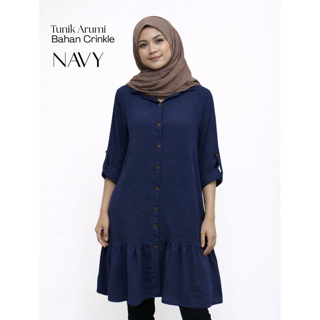 WWW - Tunik Arumi P328 XL HQ Tunik Wanita Pakaian Fashion Muslim Bahan Crinkle Jatoh Adem