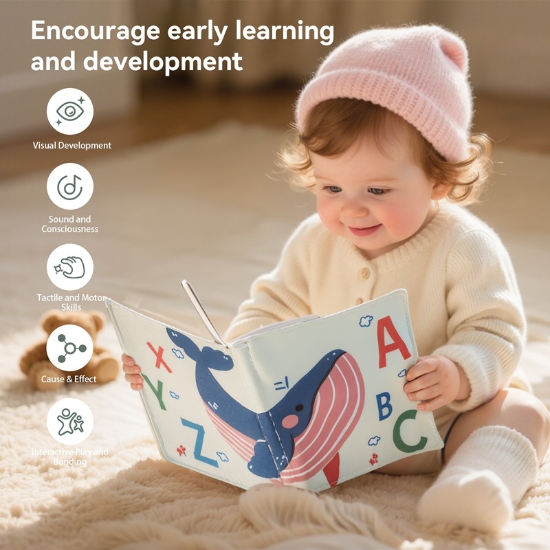Baby Montessori Toys Animal Cloth Sensory Book Baby Cartoon Animal Cognition Soft Book with Mirror