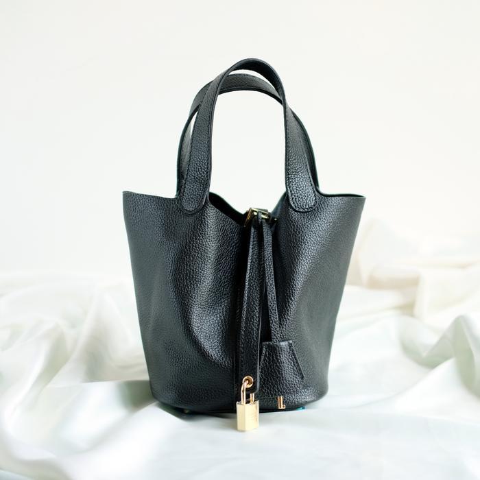 Sendy Leather PICO 18cm Tas Wanita Kulit Sapi Asli Picotin Mini Awet - Black Gold