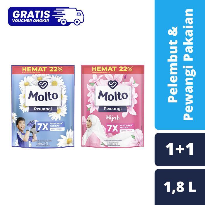Molto Pewangi Blue 1800ml FREE Molto Softener Floral Shower 1800ml