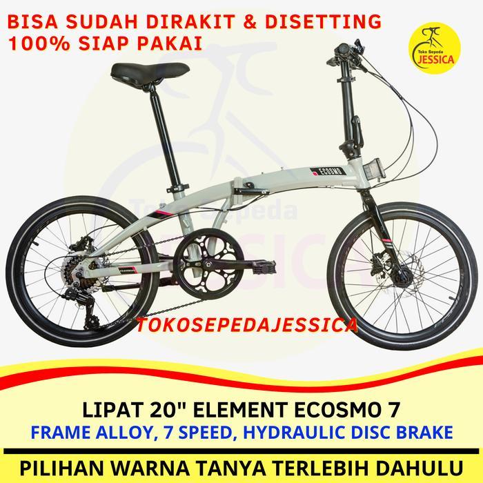 Sepeda Lipat 20 Element Ecosmo 7 speed Disc Brake Folding Bike Murah - Grey, Tidak Dirakit