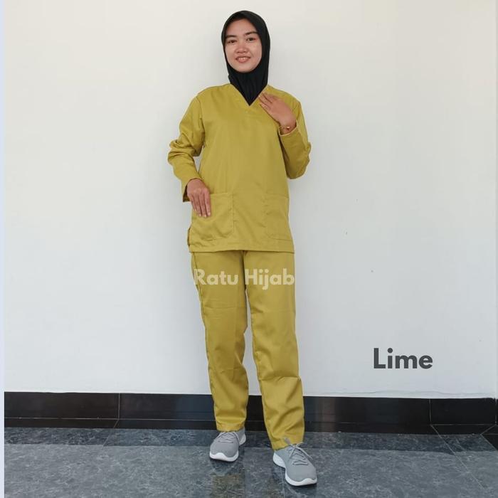 [RatuHijabCilacap] Baju Ok Oka Lengan Panjang Polos One Set Celana Panjang Seragam Perawat Wanita Ba