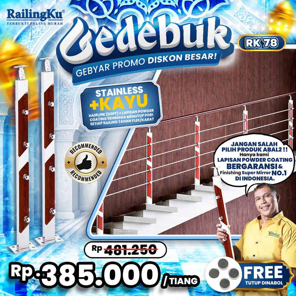 Railing Tangga Stainless Nature Desain Railingku [GEDEBUK] RK  78 Railing Anti Karat Free Penutup Dy