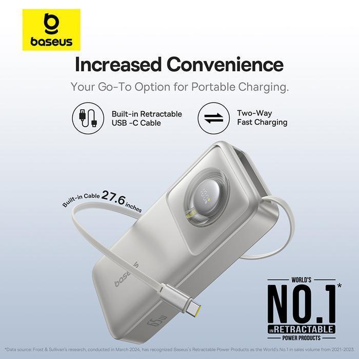 Baseus Powerbank Free2Pull 10000mAh 20000mAh with Built-in Retractable Type C Cable 30W 65W Fast Cha