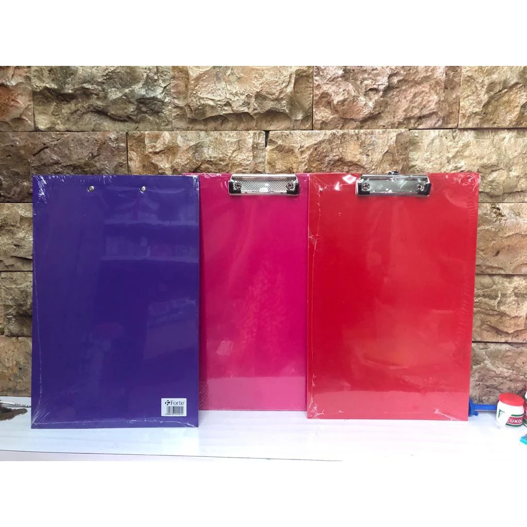 Clip Board Papan Ujian Warna Forte Ukuran Folio / Clipboard Papan Jalan Polos Warna Forte