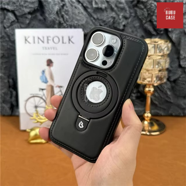 Case iPhone 12 13 14 15 16 17 16e 17 Air Pro Max LEATHER MAGSAFE STAND