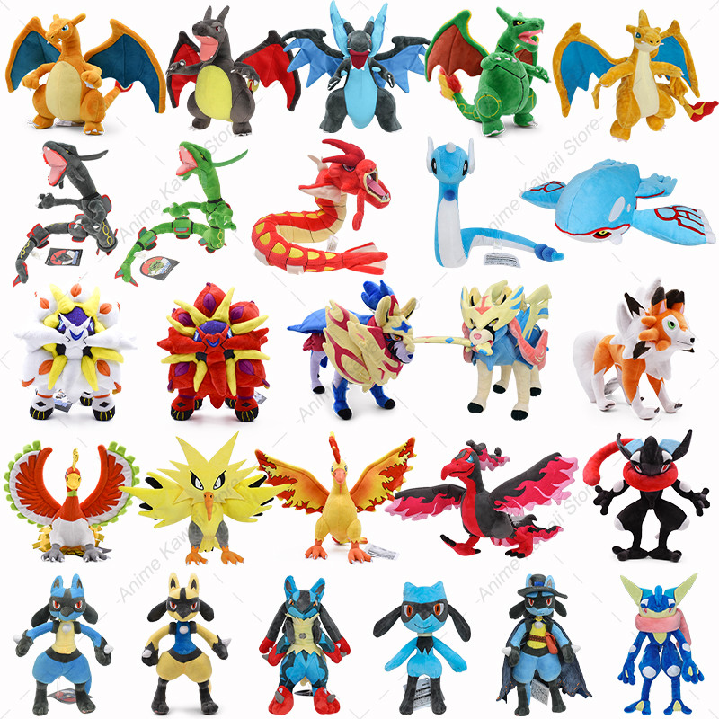 Cute Pokemon Plush Toy arizard Rayquaza Gyarados Stuffed Doll Zapdos Articuno Moltres Solgaleo Lunal