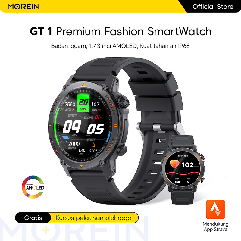 Morein Plus GT1 Smartwatch - Layar AMOLED 1.43" | Tahan Air IP68 | 100+ Mode Olahraga | Panggilan Bl