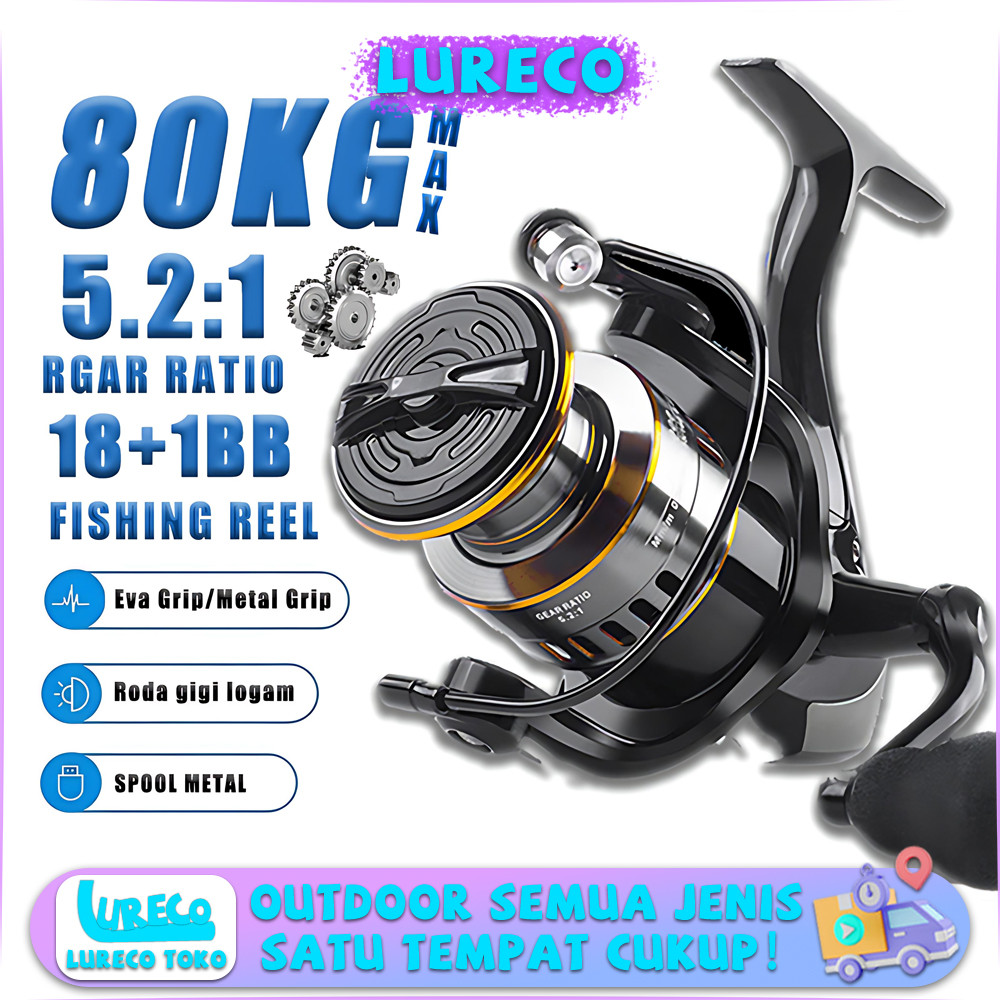 Summer Fishing Reel Pancing HE500 - 7000 Fishing Reel Spinning  Asli Besi Reel Pancing Max Drag 80KG