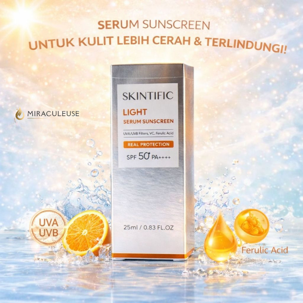 SKINTIFIC Light Serum Sunscreen SPF50+ 25ml – UV & Blue Light Protection, Ringan & Matte