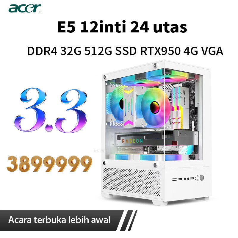 ACER intel i5/i7 PC Gaming full set 12-inti Pc gaming full set RTX3050VGA komputer desktop, kantor, 