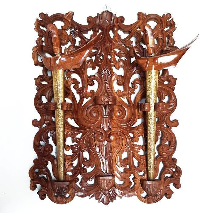 Blawong Keris Isi 3 Kayu Jati Ukir Lung Pajangan Tempel Dinding Tembok