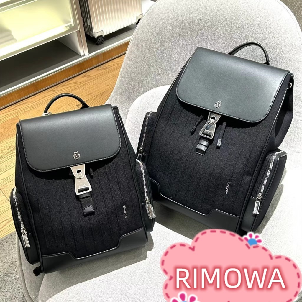 RIMOWA Terbaru Tidak Pernah Masih Besar Flap Backpack Black Navy Blue Canvas