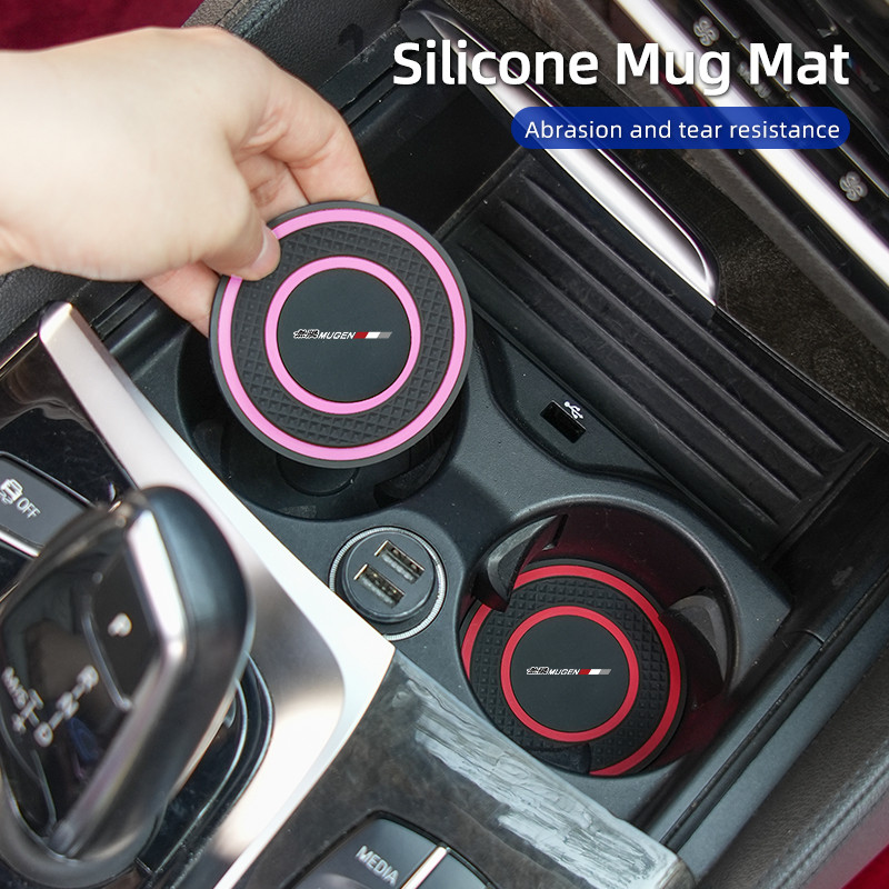 2pcs Car Cup Holder Non-Slip Cup Coaster Silicone Pad Mat Auto Accessories For Honda Mugen Civic TYP