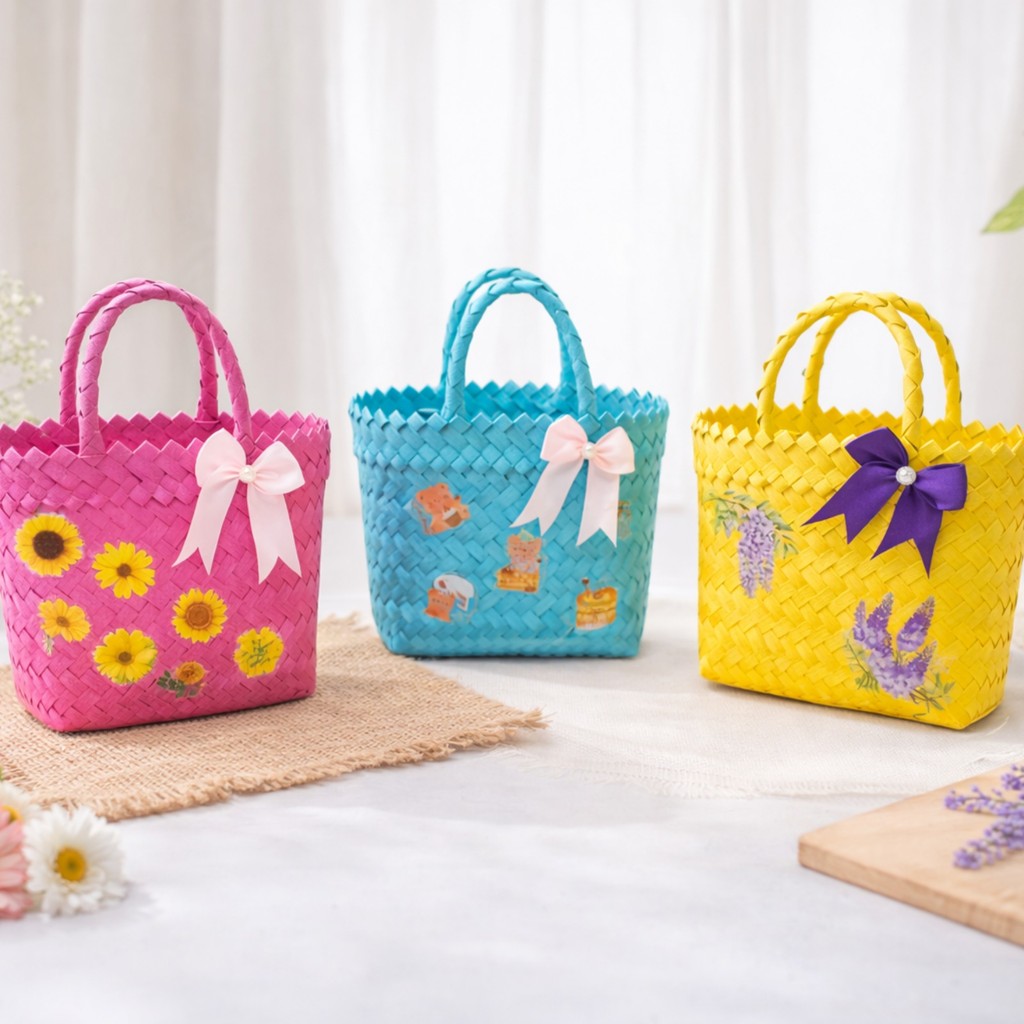 Tas Anyaman Hampers / Tas Anyaman Plastik Murah / Birthday Goodiebags Souvenir Ultah Tas anyaman pla
