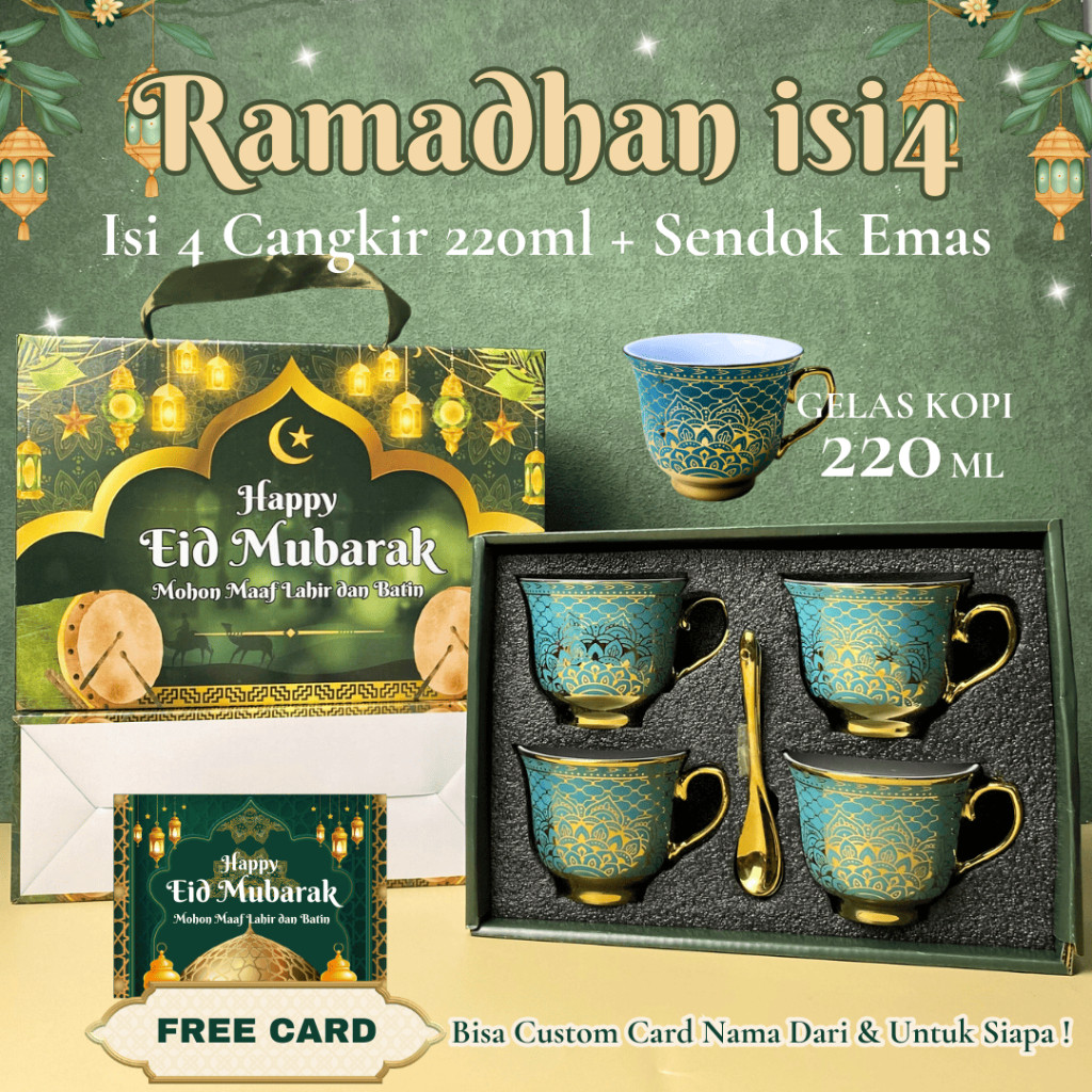 Terbaru HAMPERS LEBARAN Hari Raya Idul Fitri Eid Mubarak Hampers GELAS XL Cangkir Keramik Set / Hadi