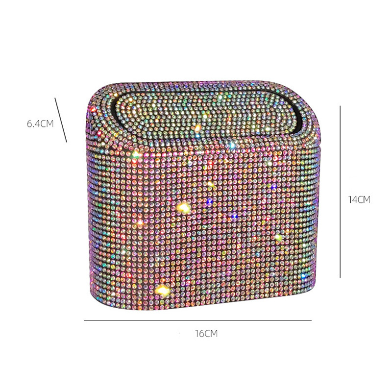Glitter Trash Can For Car Storage Box Garbage Grabber Bling Rhinestone Door Trash Bin Auto Supplies 