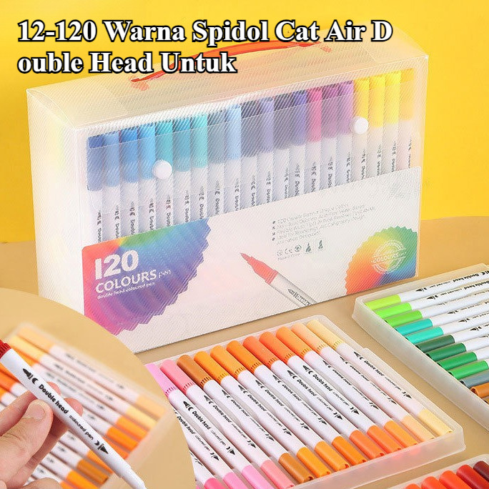 12-120 Warna Spidol Cat Air Double Head Untuk Anak - Bisa Dicuci, Kuas Lembut Dengan Pulpen Marker, 