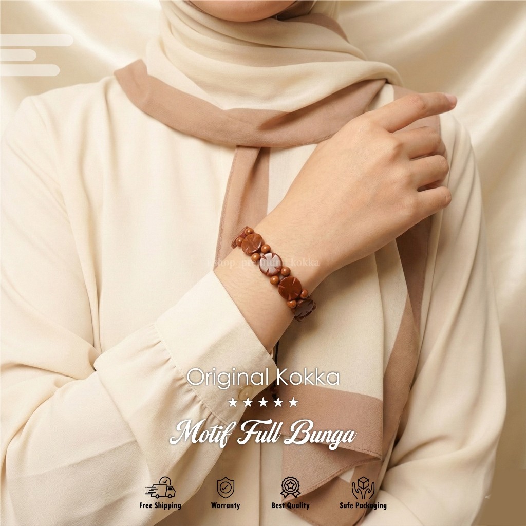 Premium Gelang Kaokah asli Bersertifikat | Gelang kayu kokka motif bunga | kaukah