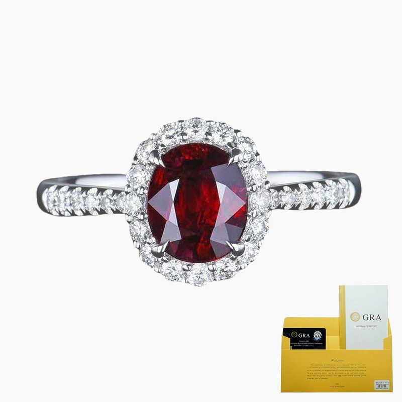 (With Gra Certificate) Cincin Terbuka Perak 925 Dengan Batu Permata Merah Moissanite Oval 2 Karat Un