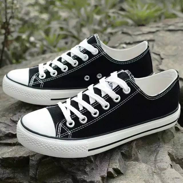 SEPATU CASUAL Sekolah Hitam Putih PENDEK PRIA WANITA / Sepatu Sneakers Sekolah Hitam Putih Classic