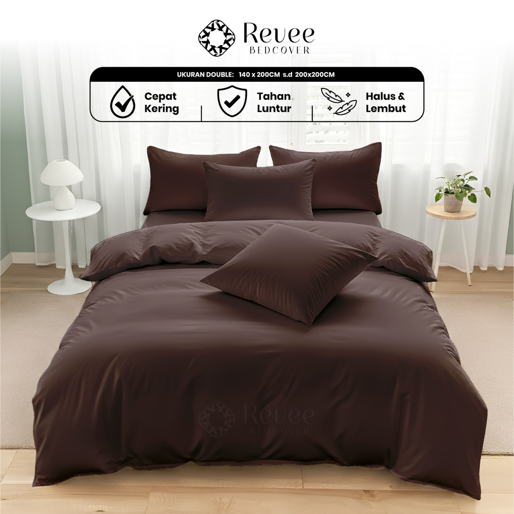 Revee Bedcover - Sprei & Bedcover Set Dark Mahogany Ukuran Lengkap 140x200/180x200/160x200/200x200