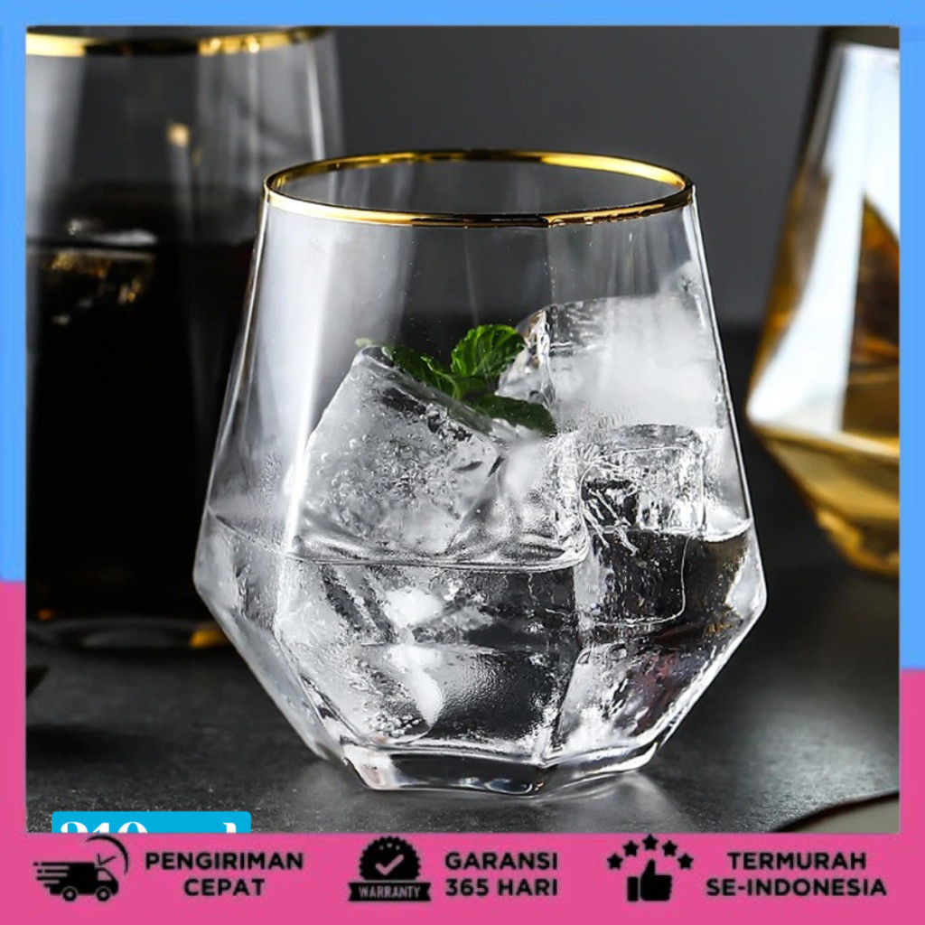 Gelas Cangkir Coffee Milk Tea Geometry Diamond Crystal Glass Cup 310 ml Gelas Estetik Aesthetic / Ge