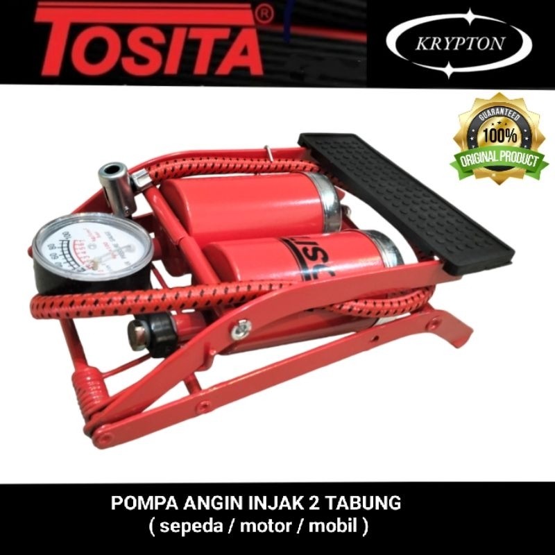 tosita pompa injak angin 2 tabung merah 100PSi ( sepeda / motor / mobil )