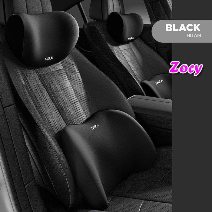 PROMO  Bantal Leher dan Bantal Pinggang Mobil / Kursi Kerja / Kursi Gaming - Hitam, Bantal Leher