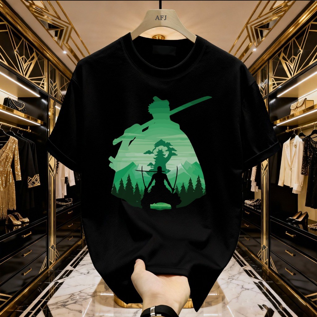 Kaos Hitam Unisex Motif Samurai Jepang