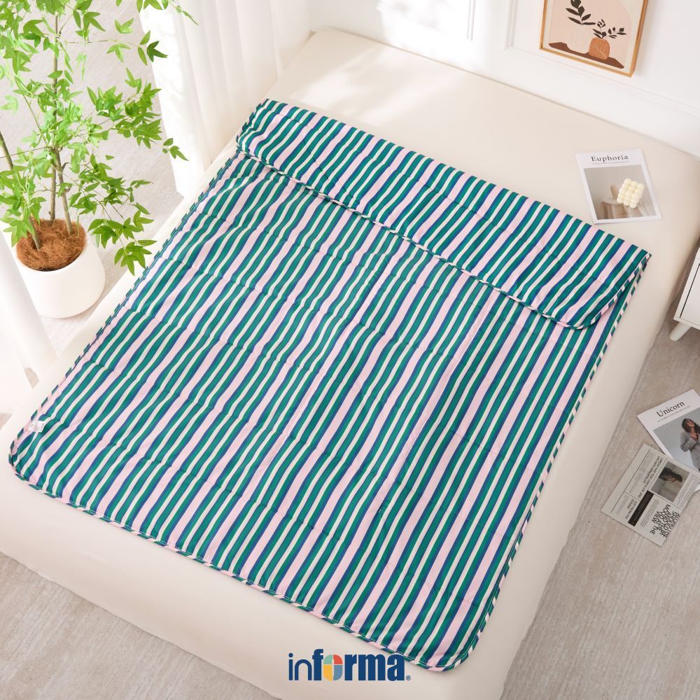 Informa 130x180 cm Bed Cover Microfiber Zip Nap Selimut Tebal Bedcover Selimut Kasur Comforter