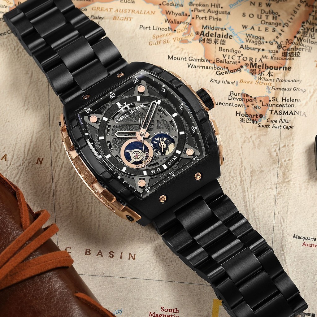 Jam tangan Evans Jayden Jam Tangan Pria 9564 Rantai Automatic Stainless Kaca Safir 5ATM