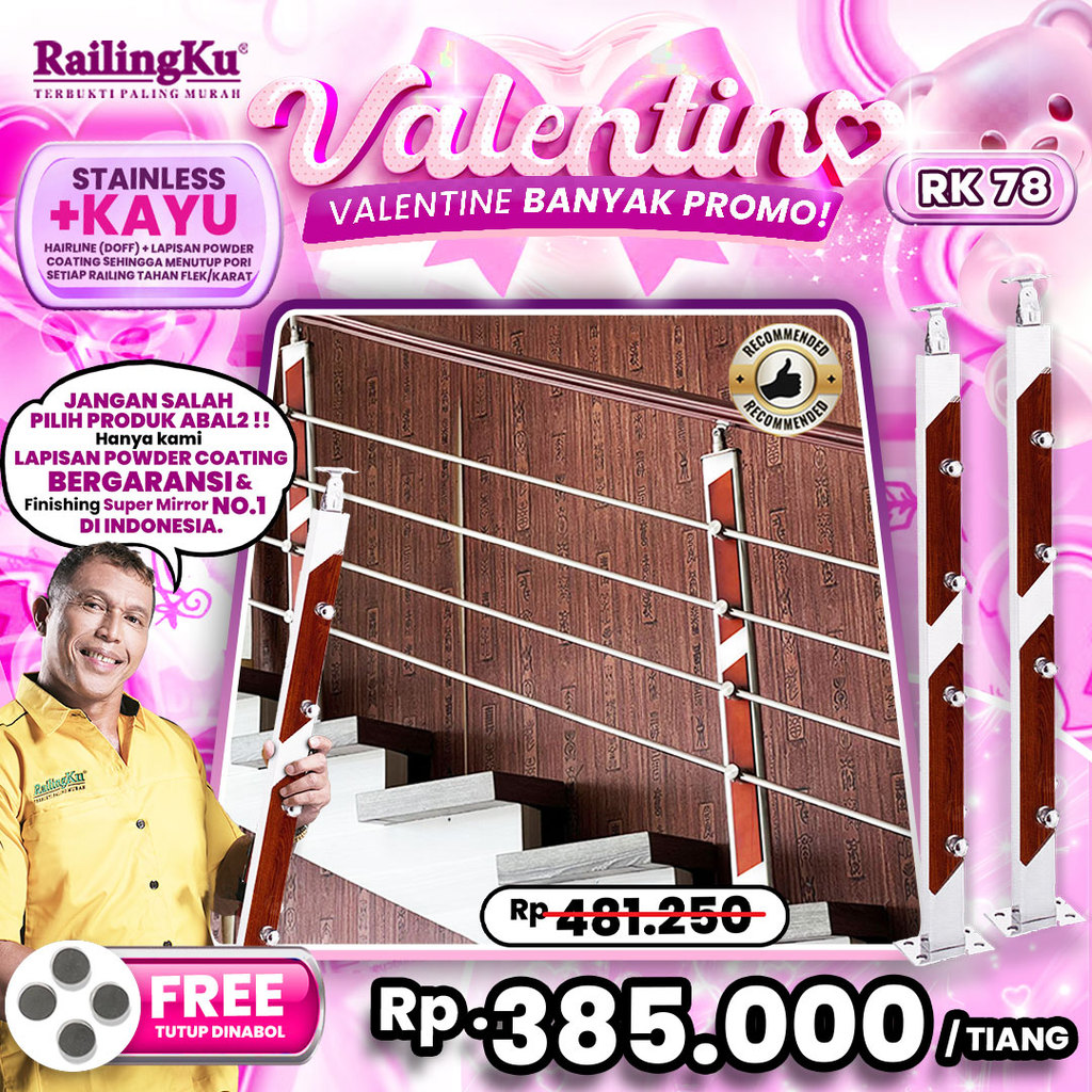 Railing Tangga Stainless Nature Desain Railingku [VALENTINO] RK 78 Railing Anti Karat Free Penutup D