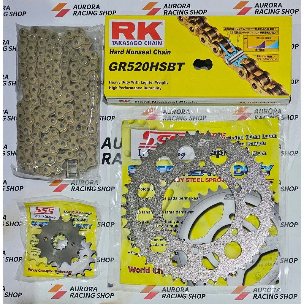 GEAR SET SSS NINJA 250 OLD / NINJA 250 FI / Z 250 & RANTAI RK 520 HSBT GOLD ORIGINAL