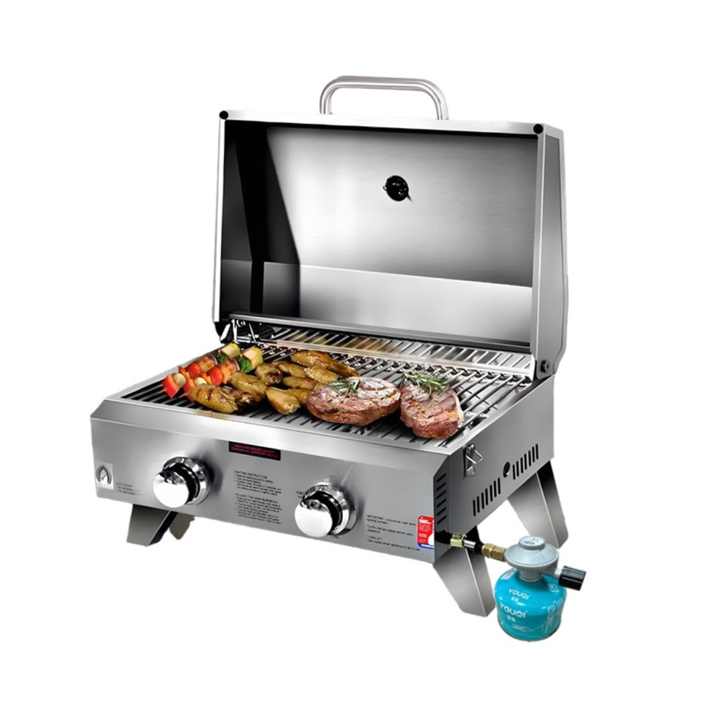 Stainless Steel Outdoor Portable Gas Grill 2Burner Gas Grill Camping Picnic Stove