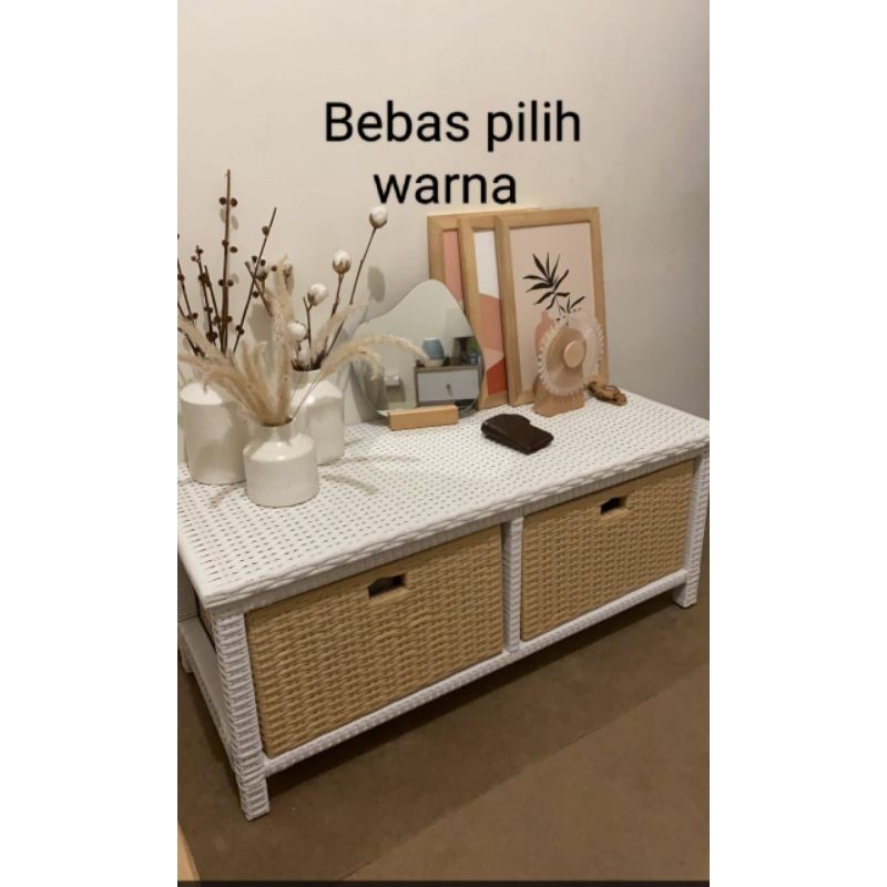 (READY STOK) lemari TV Rak  laci rotan sintetis 2 laci(bebas pilih warna)