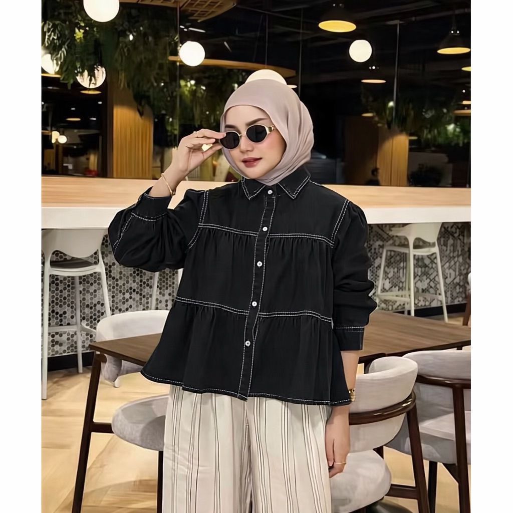 Blus Kemeja Korean Style Lengan Panjang - Atasan Wanita dengan Kerah