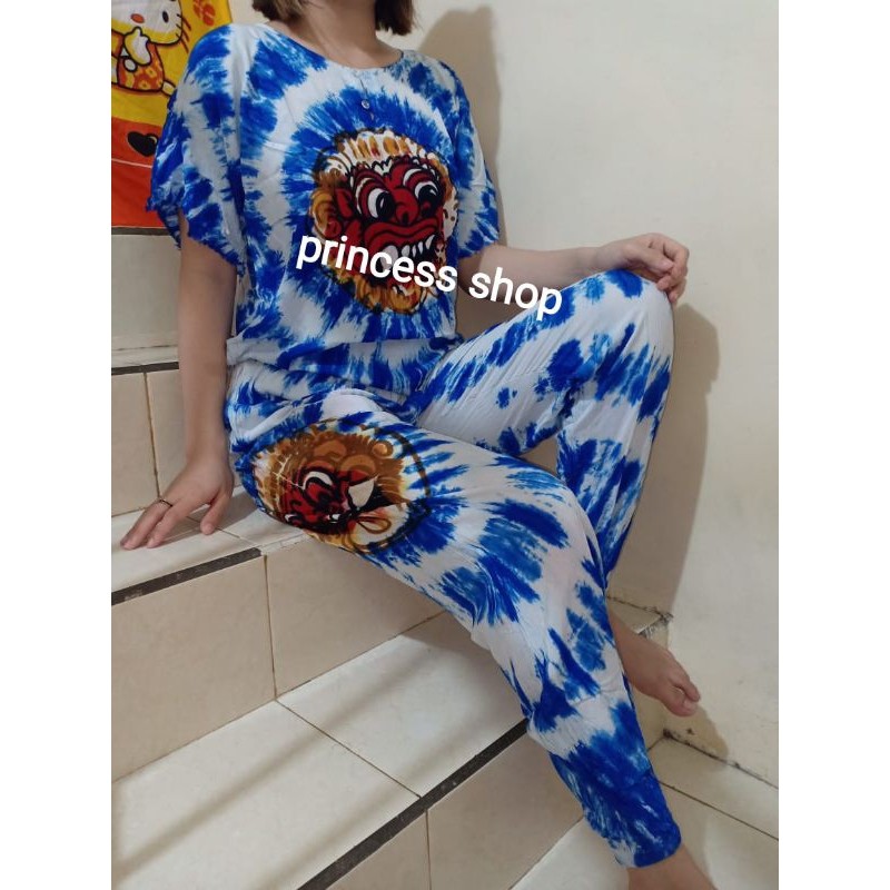 SERESHOP setelan baju bali wanita motif barong lukis size S-XXXL celana panjang bahan tebal dan adem